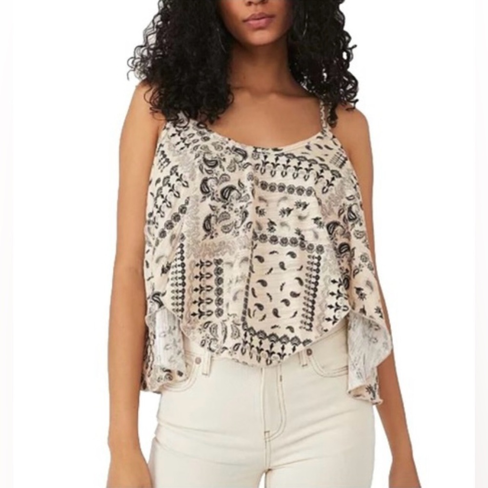 NWT Free People We the Free Hey Girl Cotton Tank paisley strappy Cream Size XS